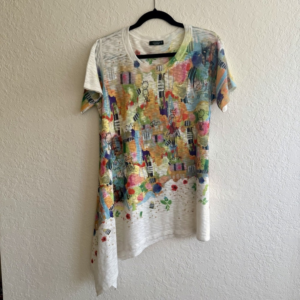 Inoah Burn Out T Shirt Tunic Top‎ Small Asymmetric Teacher Artsy Art To Wear